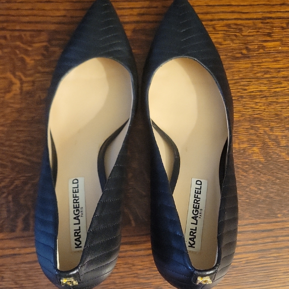Karl Lagerfeld Black Flats Pointed Toe Elegance